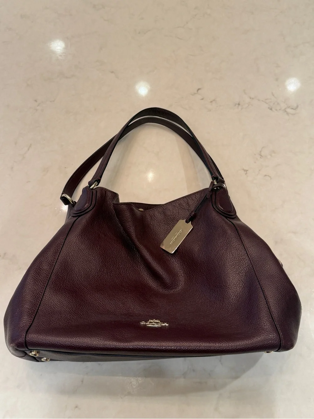 Coach Pebbled Leather Shoulder Bag in Deep Plum
